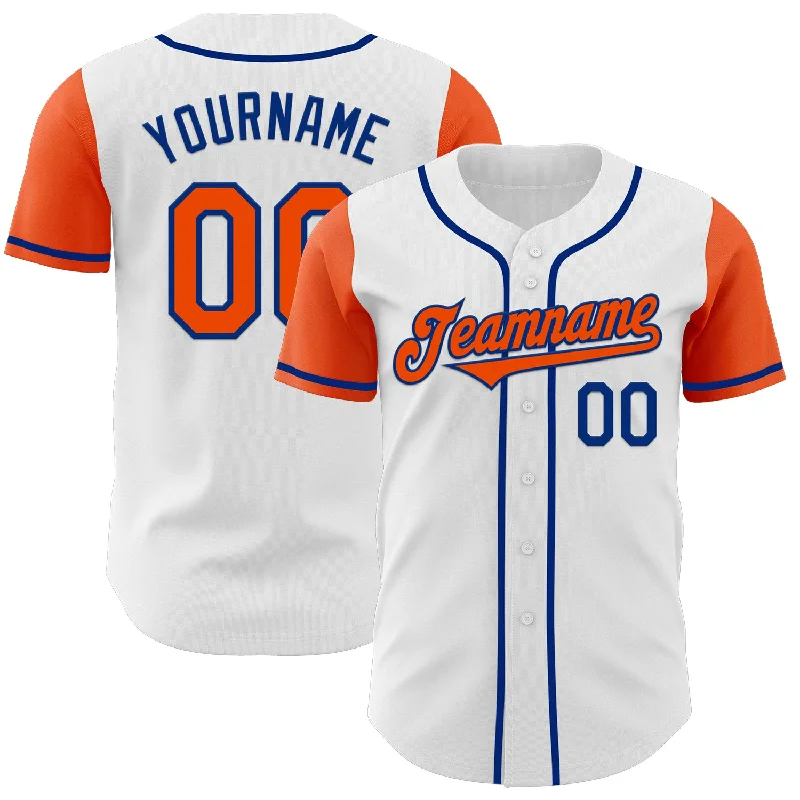 Team baseball jersey with sporty and professional look-Custom White Orange-Royal Authentic Two Tone Baseball Jersey