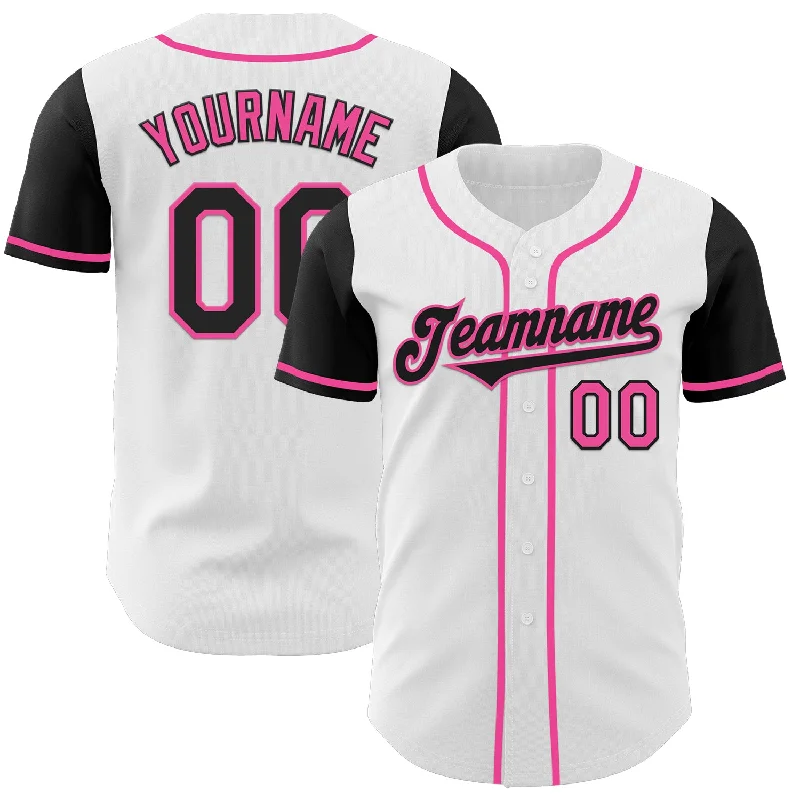 Custom team baseball jersey for youth players-Custom White Black-Pink Authentic Two Tone Baseball Jersey