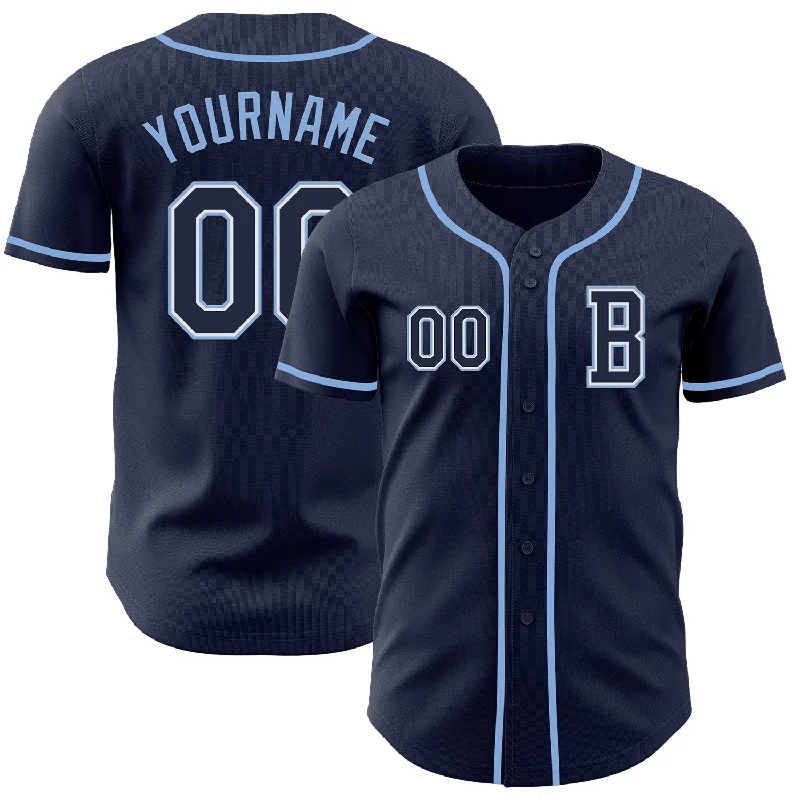 Personalized baseball jersey for game day-Custom Navy White-Light Blue Authentic Baseball Jersey