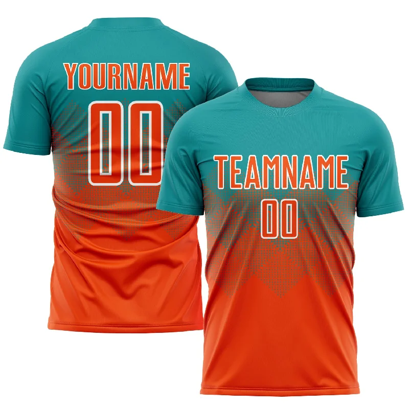 Custom soccer jersey with special fabric for comfort-Custom Teal Orange-White Sublimation Soccer Uniform Jersey