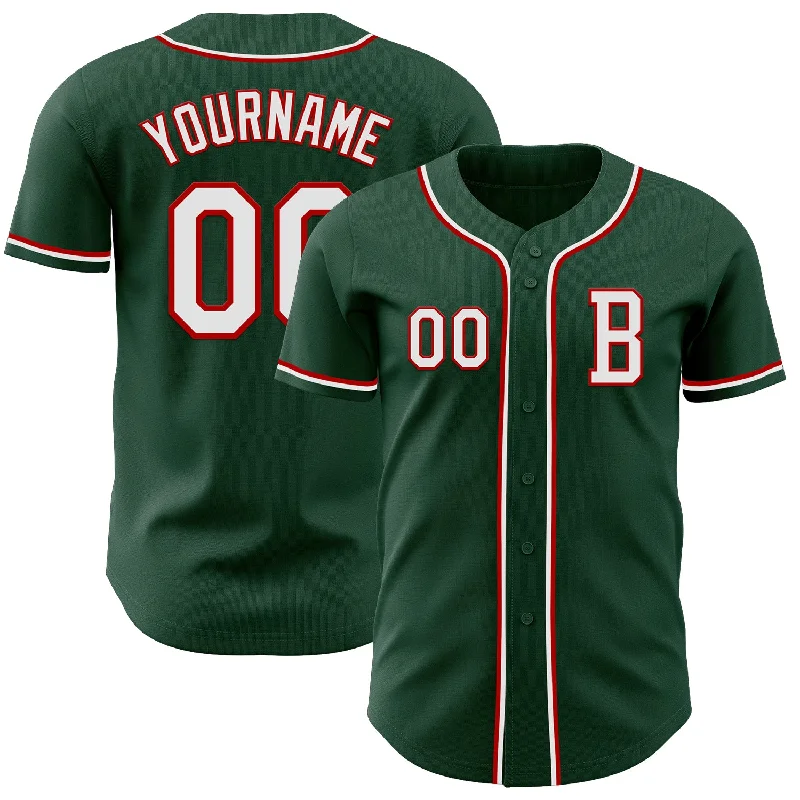 Baseball jersey with athletic fit for active players-Custom Green White-Red Authentic Baseball Jersey