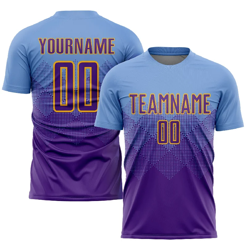 Soccer jersey for women, men, and youth players-Custom Light Blue Purple-Gold Sublimation Soccer Uniform Jersey