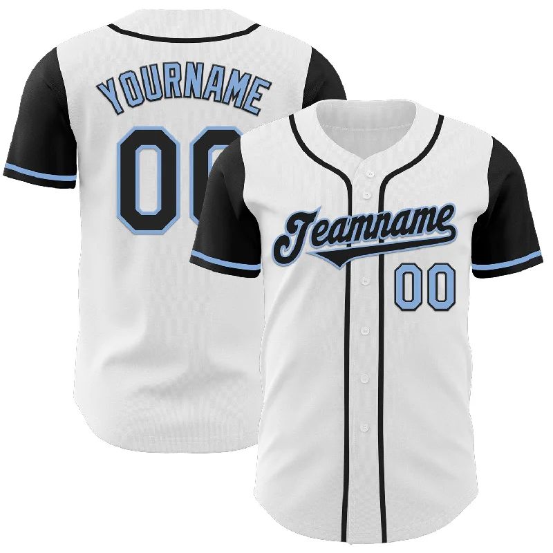 Premium baseball jersey for adults-Custom White Black-Light Blue Authentic Two Tone Baseball Jersey