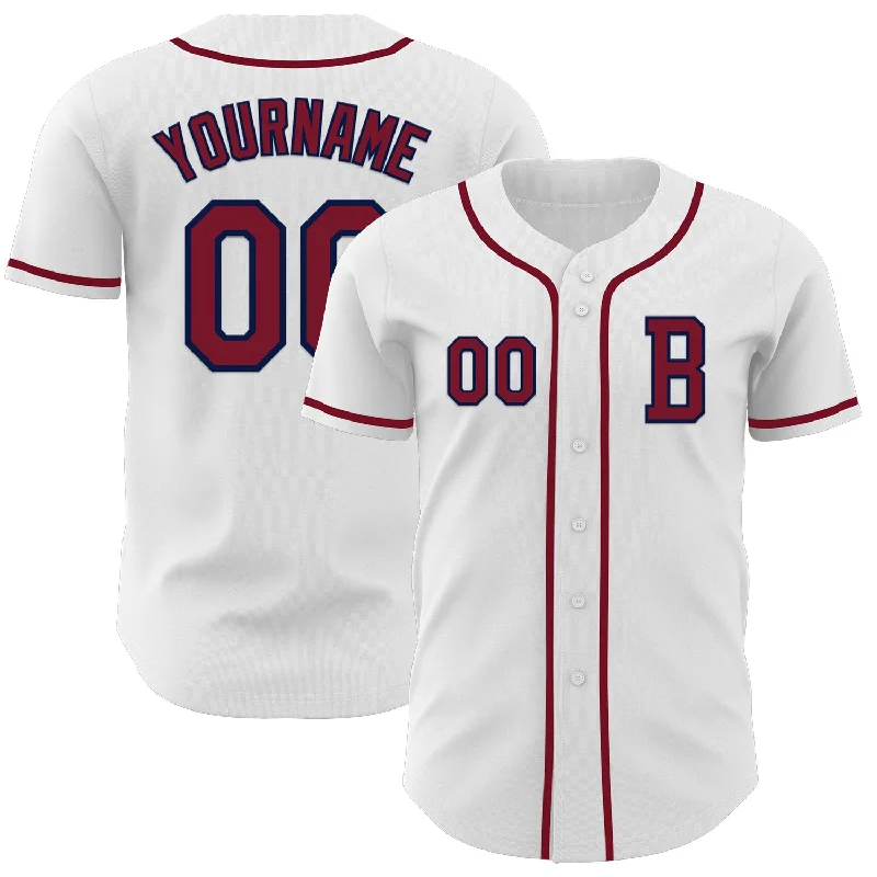 Baseball jersey with breathable material for comfort-Custom White Crimson-Navy Authentic Baseball Jersey