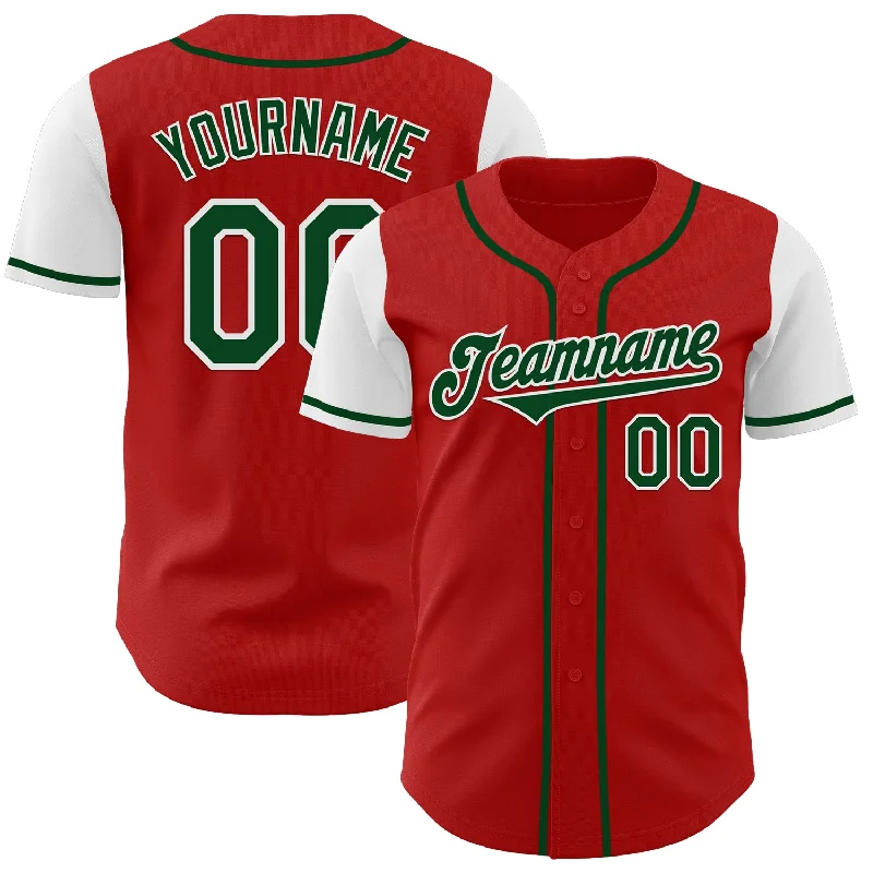 Retro baseball jersey with team branding and vintage patches-Custom Red Green-White Authentic Two Tone Baseball Jersey