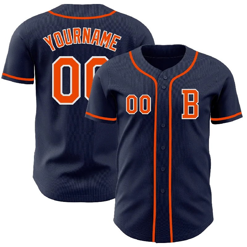 Custom baseball jersey for team-building events-Custom Navy Orange-White Authentic Baseball Jersey