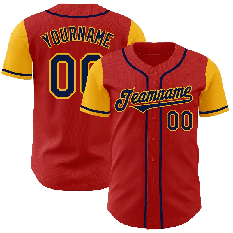 Personalized baseball jersey for fans and players alike-Custom Red Navy-Gold Authentic Two Tone Baseball Jersey