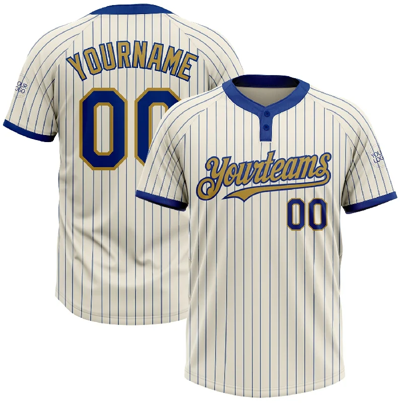 Softball jersey with comfortable sleeve length for mobility-Custom Cream Royal Pinstripe Old Gold Two-Button Unisex Softball Jersey