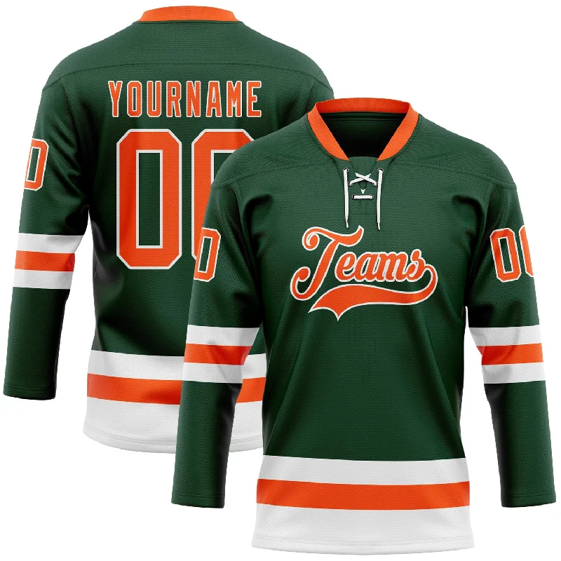 Personalized hockey jersey for special events-Custom Green Orange-White Hockey Lace Neck Jersey