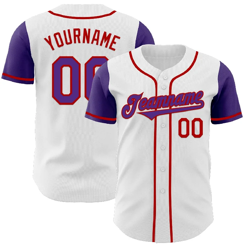 Custom baseball jersey for team-building events-Custom White Purple-Red Authentic Two Tone Baseball Jersey