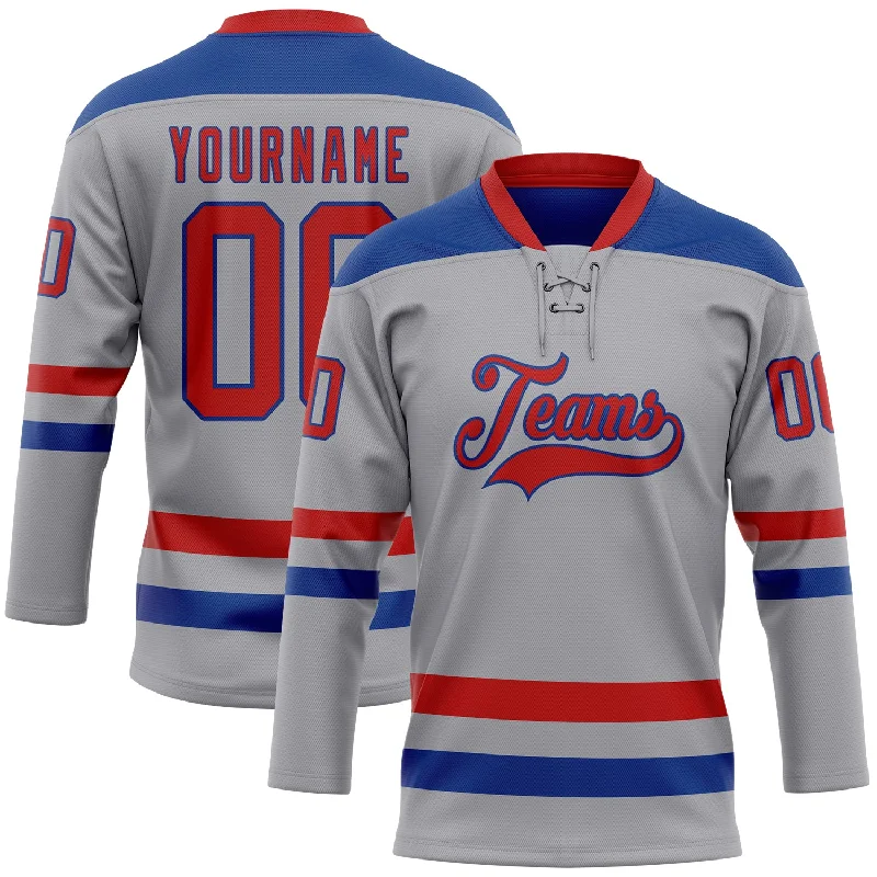 Hockey jersey with bold graphics and designs-Custom Gray Red-Royal Hockey Lace Neck Jersey