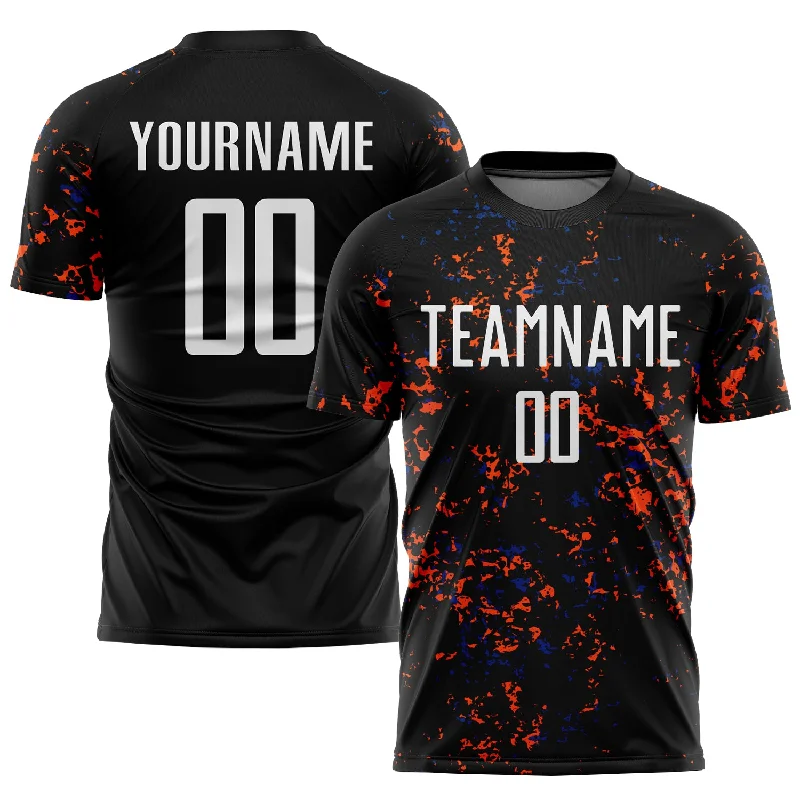 Custom soccer jersey for team bonding experiences-Custom Black Orange-Royal Abstract Fragment Art Sublimation Soccer Uniform Jersey