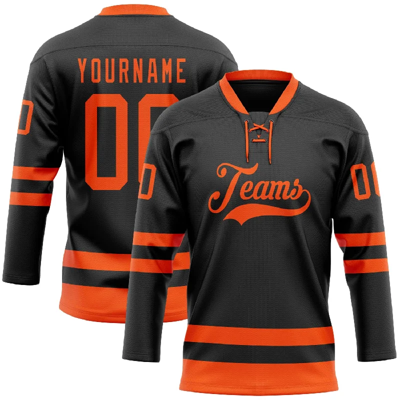 Hockey jersey with ergonomic cut for better movement-Custom Black Orange Hockey Lace Neck Jersey