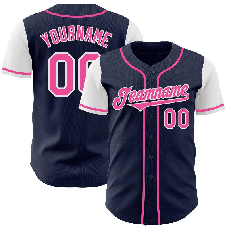 Custom baseball jersey for little league players-Custom Navy Pink-White Authentic Two Tone Baseball Jersey