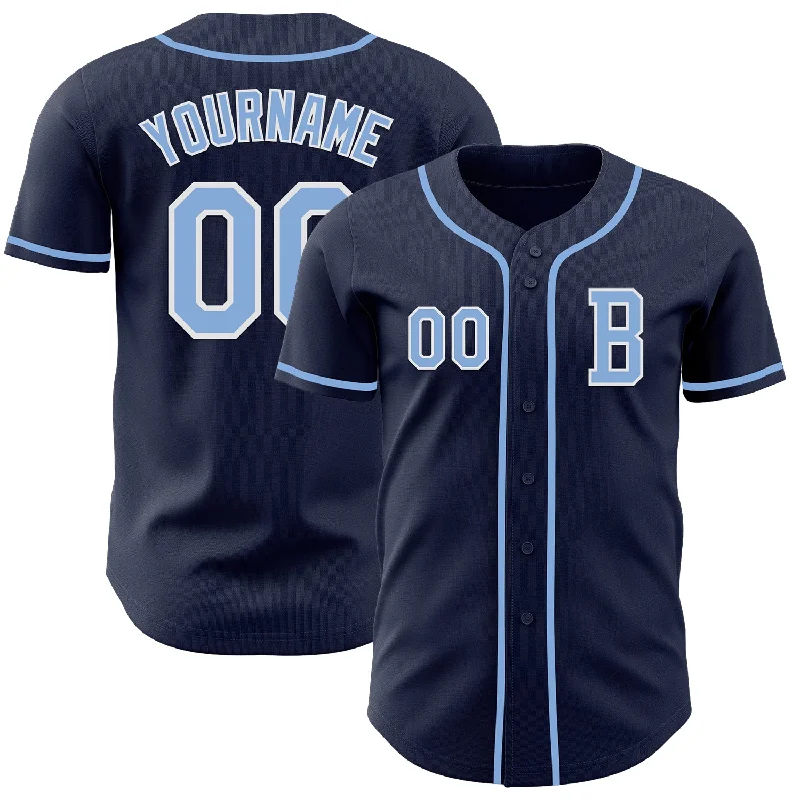 Custom retro baseball jersey with team design-Custom Navy Light Blue-White Authentic Baseball Jersey