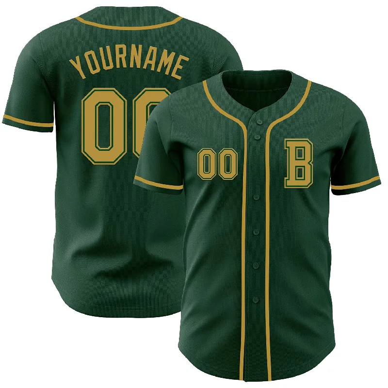 Personalized baseball jersey with a professional look-Custom Green Old Gold Authentic Baseball Jersey