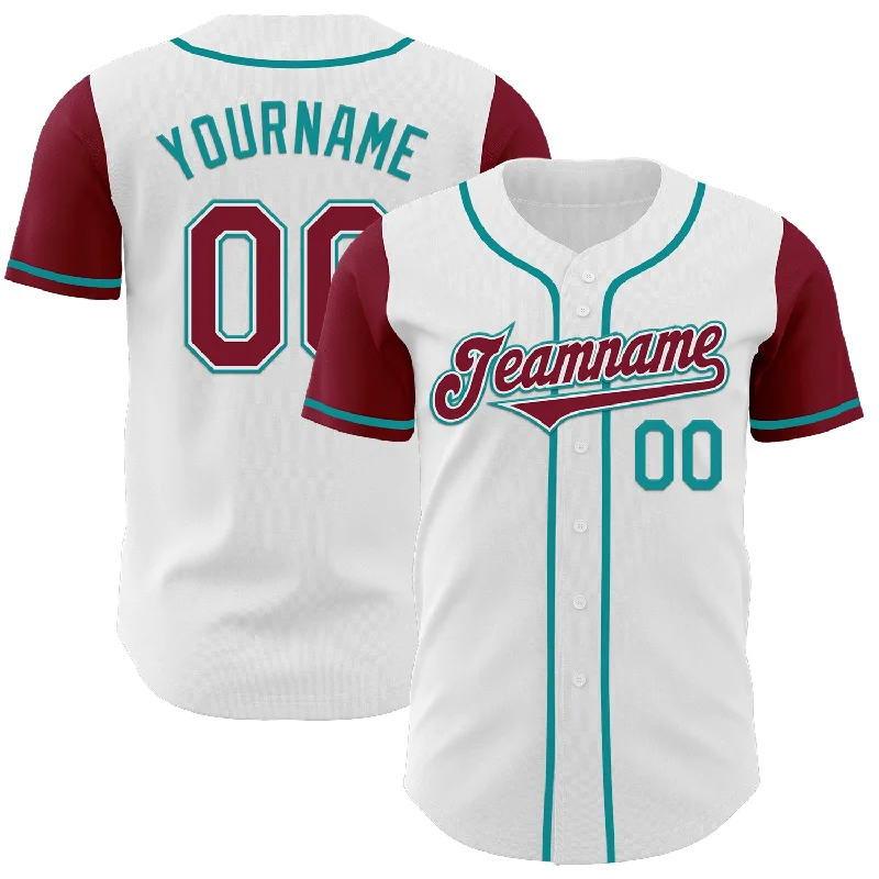 Authentic baseball jersey for sports memorabilia-Custom White Crimson-Teal Authentic Two Tone Baseball Jersey