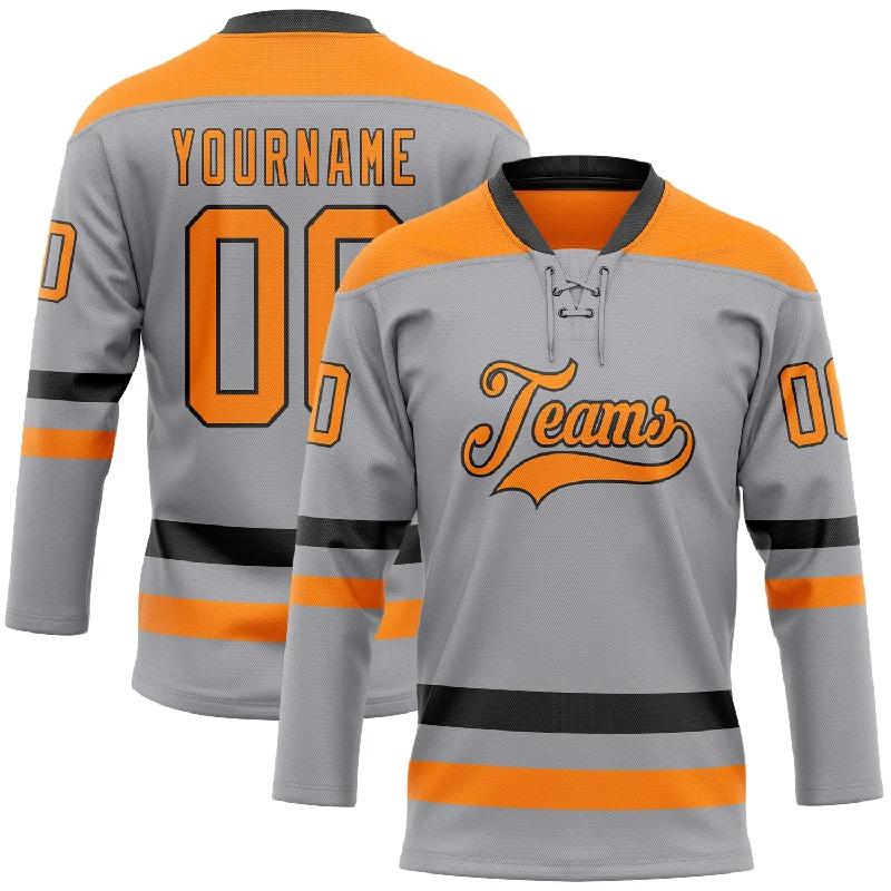 Hockey jersey with contrast piping for a stylish look-Custom Gray Bay Orange-Black Hockey Lace Neck Jersey