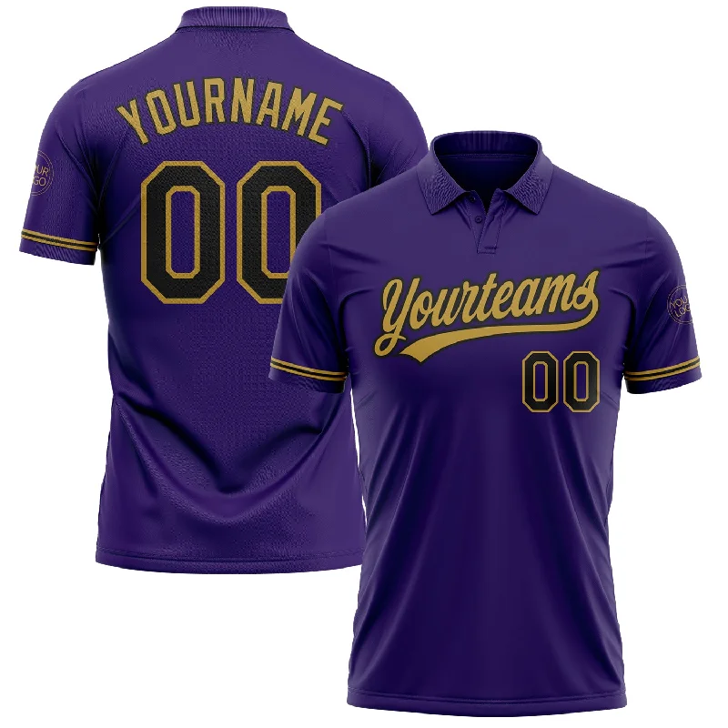 Personalized golf polo shirt for casual play and practice-Custom Purple Black-Old Gold Performance Vapor Golf Polo Shirt