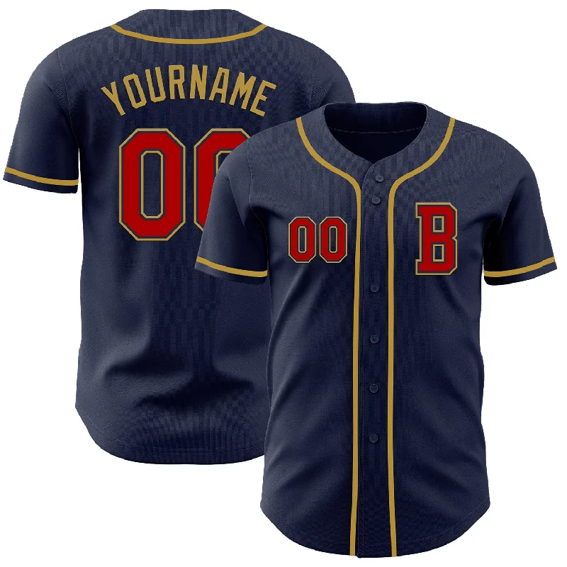 Custom baseball jersey for corporate giveaways-Custom Navy Red-Old Gold Authentic Baseball Jersey