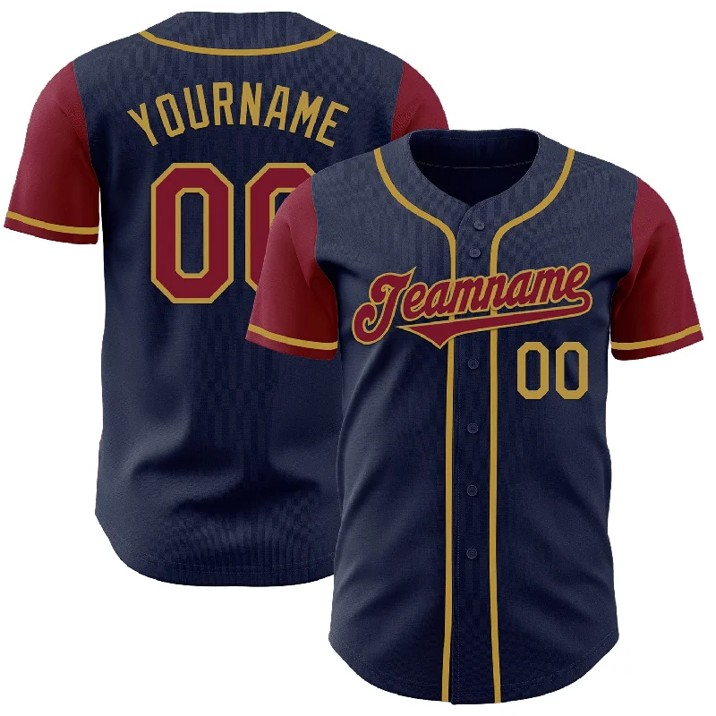 Baseball jersey for game day and practice-Custom Navy Crimson-Old Gold Authentic Two Tone Baseball Jersey