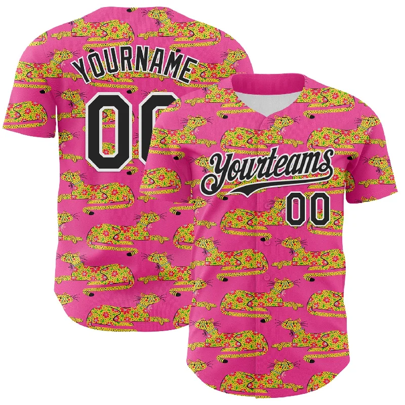 Baseball jersey with a unique design for special events-Custom Pink Black-White 3D Emi Bee Cheetahs Authentic Baseball Jersey