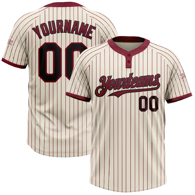 Softball jersey with raglan sleeves for mobility-Custom Cream Crimson Pinstripe Black Two-Button Unisex Softball Jersey