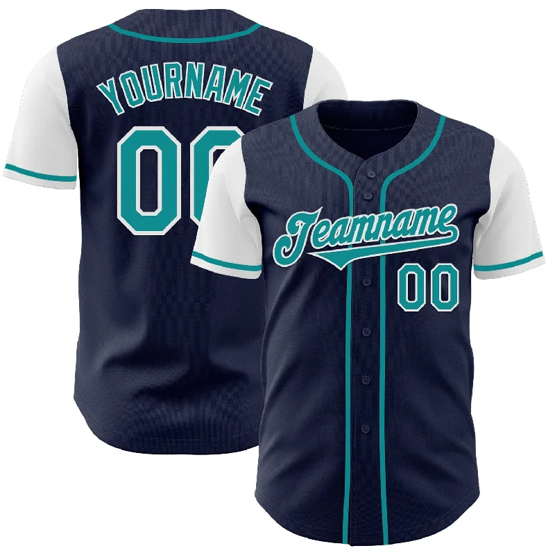 Custom baseball jersey for charity events and fundraisers-Custom Navy Teal-White Authentic Two Tone Baseball Jersey