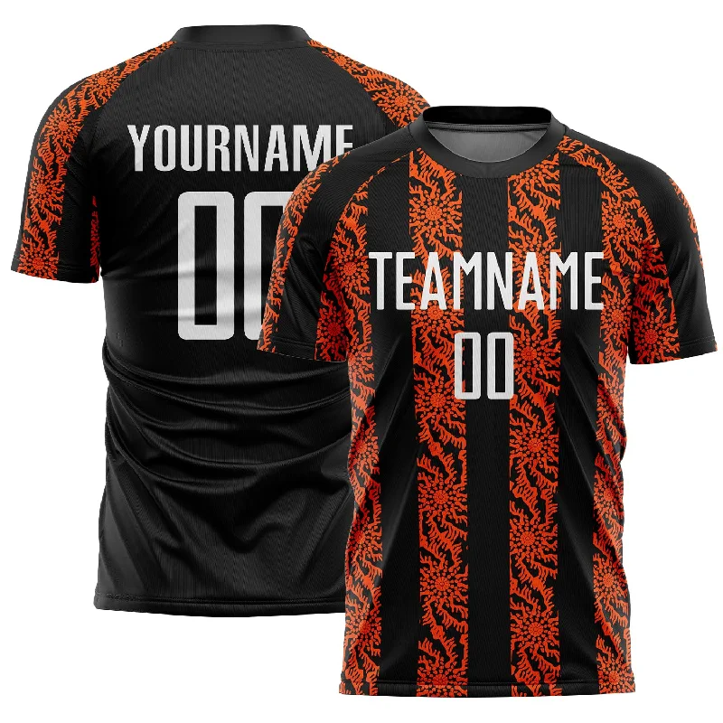 Custom soccer jersey for fan events and parades-Custom Black White-Orange Abstract Shape Sublimation Soccer Uniform Jersey