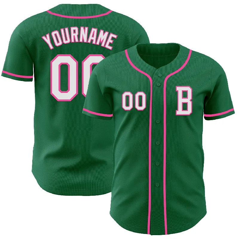 Custom baseball jersey for corporate giveaways-Custom Kelly Green White-Pink Authentic Baseball Jersey