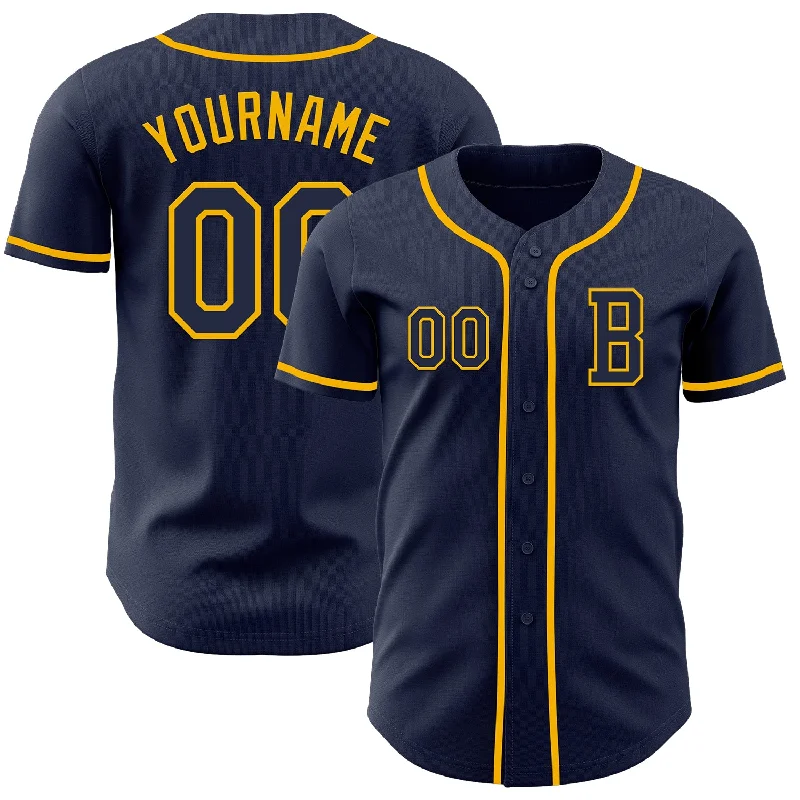 Personalized baseball jersey with custom colors-Custom Navy Gold Authentic Baseball Jersey