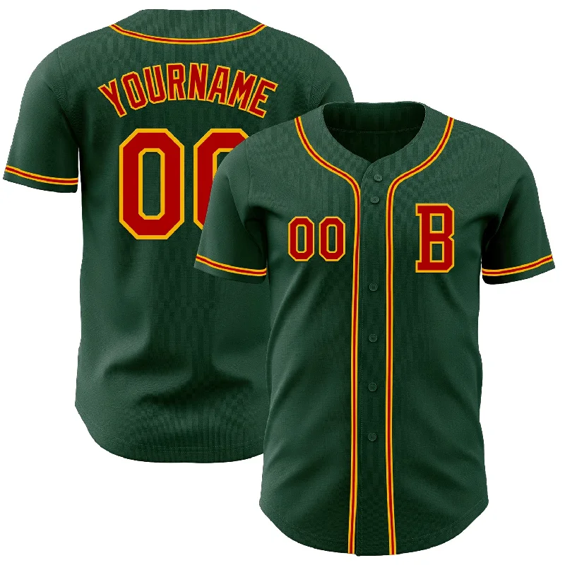 Personalized baseball jersey with custom colors-Custom Green Red-Gold Authentic Baseball Jersey