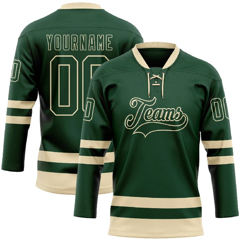 Hockey jersey with vibrant color blocking-Custom Green Cream Hockey Lace Neck Jersey